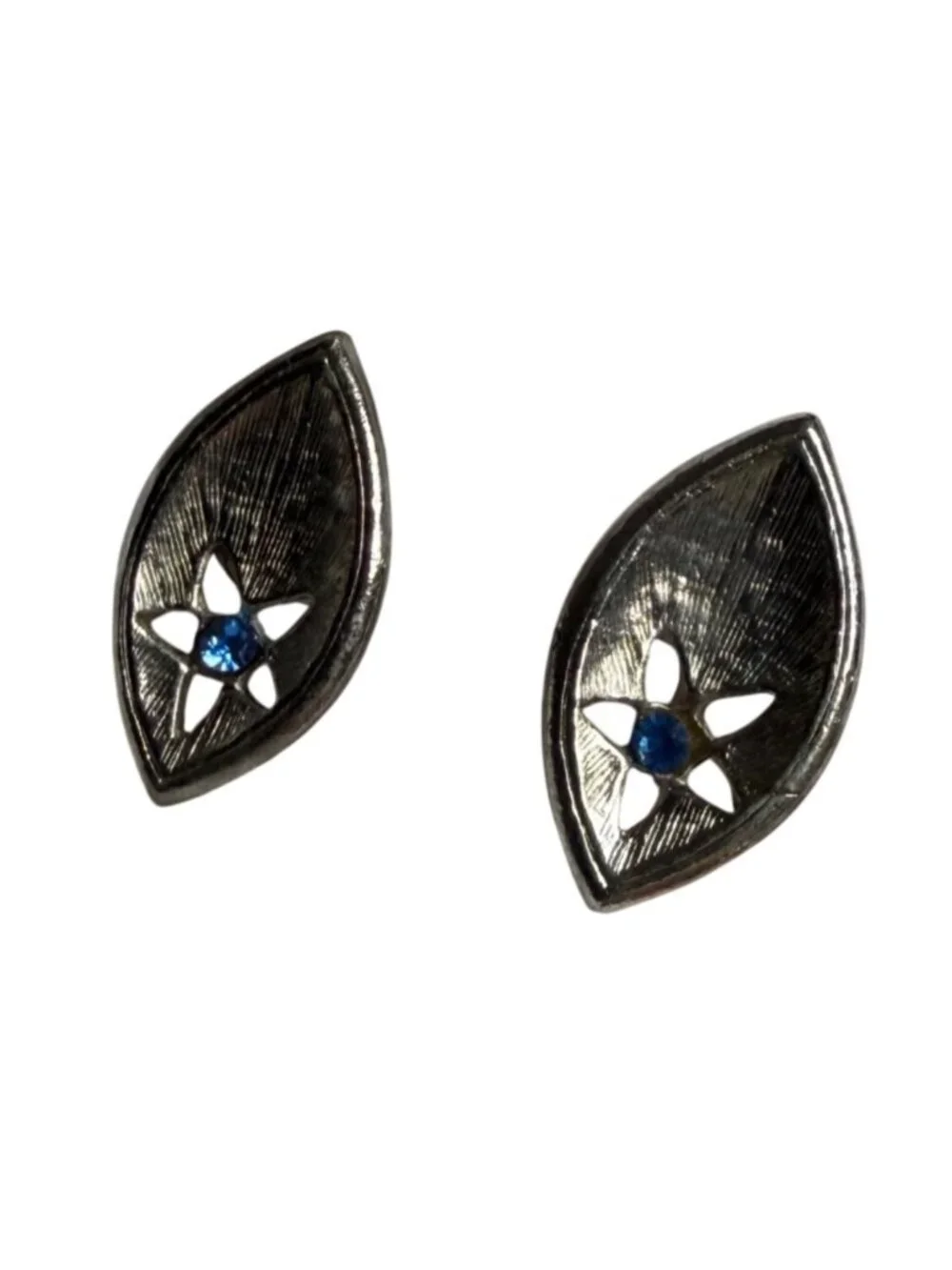 Vintage Mr Executive Silver Tone Cufflink Tie Tack Set Blue Rhinestones In Box